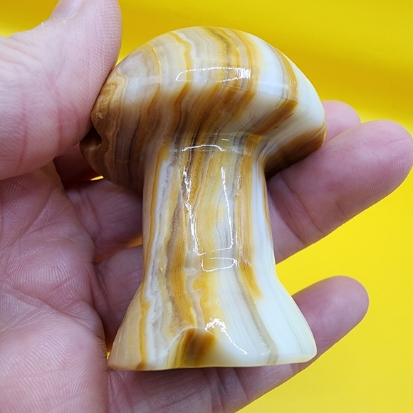 Vintage Marble Carved Stone Mushroom 2.25" Figurine Tan Brown Mid Century - Picture 6 of 7